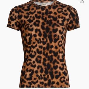 L'AGENCE Brown and Black Leopard Print Short Sleeve Top
